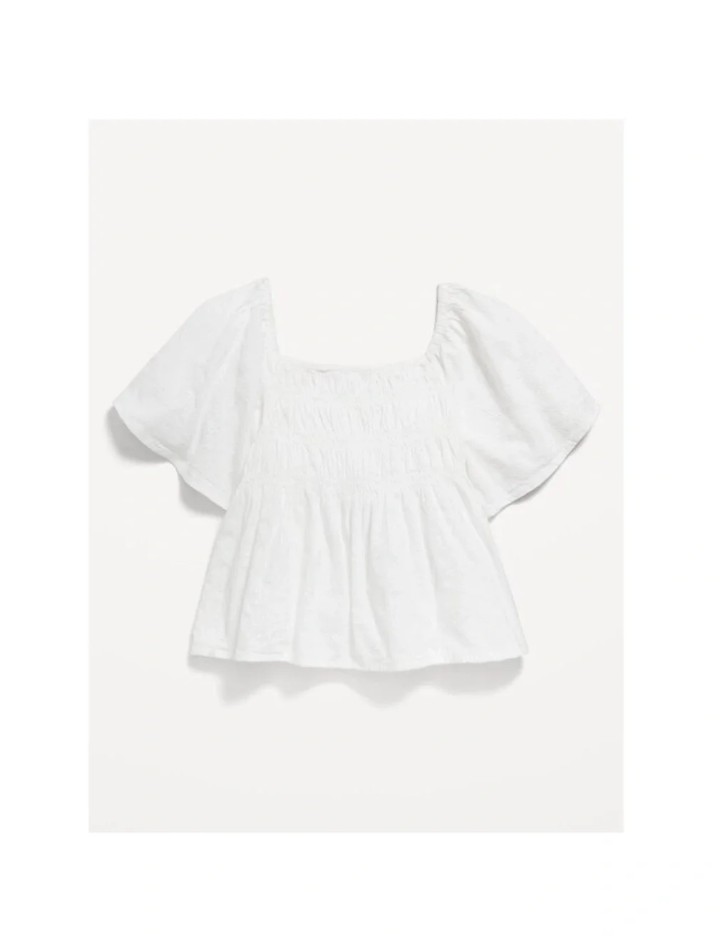 Old Navy | White Smocked Square-Neck Flutter Sleeve Top Girls Size Medium
